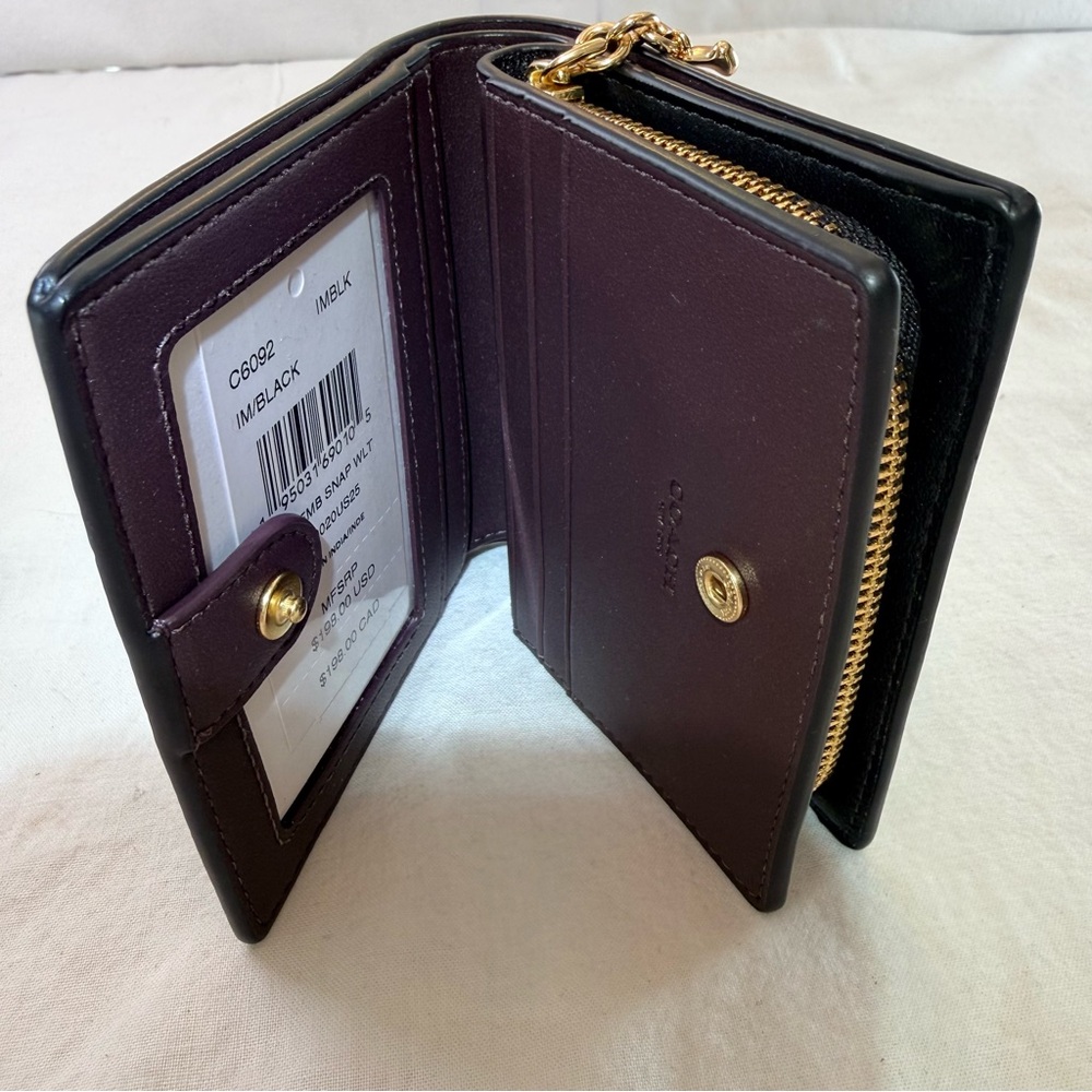 NWT Coach Croc Black Leather Snap Closure Wallet with Gold Hardware ($198) - Picture 6 of 9